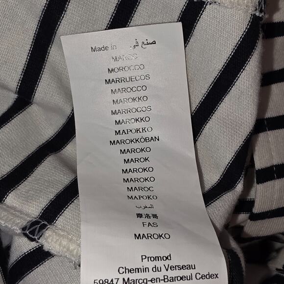 Women's Striped Cotton Blazer Size M Black White 3/4 Sleeves Preppy France - Picture 7 of 8